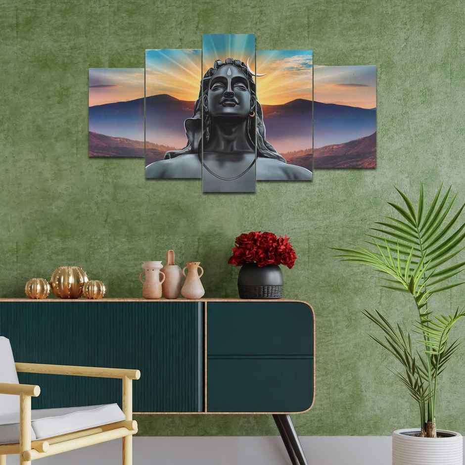 Perpetual Adiyogi Shiva Paintings for Wall Decoration | Set of 5 | 3D | 75 x 43 cm