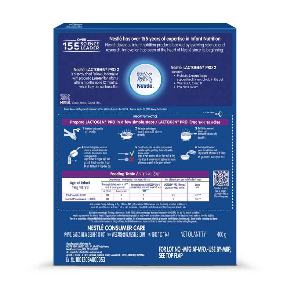 Nestle Lactogen Pro 2 Powder | Follow-Up Formula With Probiotic | After 6 Months Up To 12 Months