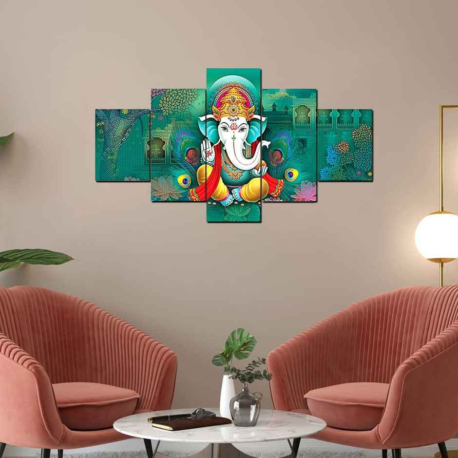 Perpetual Ganesha Paintings for Wall Decoration - Set of 5 | 3D | 75 x 43 cm