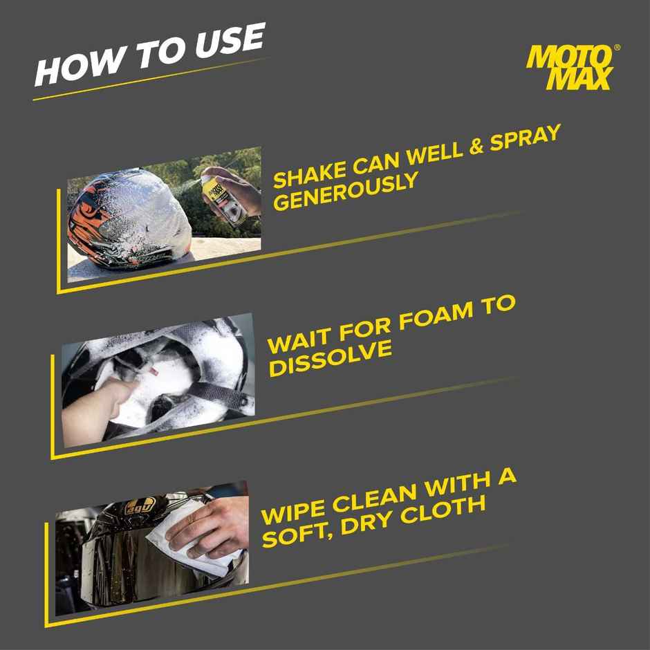 Motomax Helmet & Visor Cleaner Foam, Interior & Exterior Cleaning, Removes Dust, Fingerprints