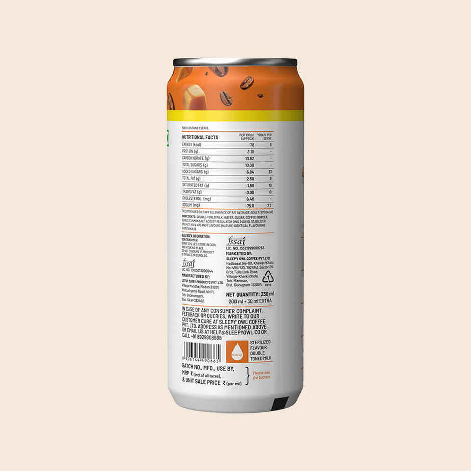 Sleepy Owl Caramel Latte Cold Coffee Can