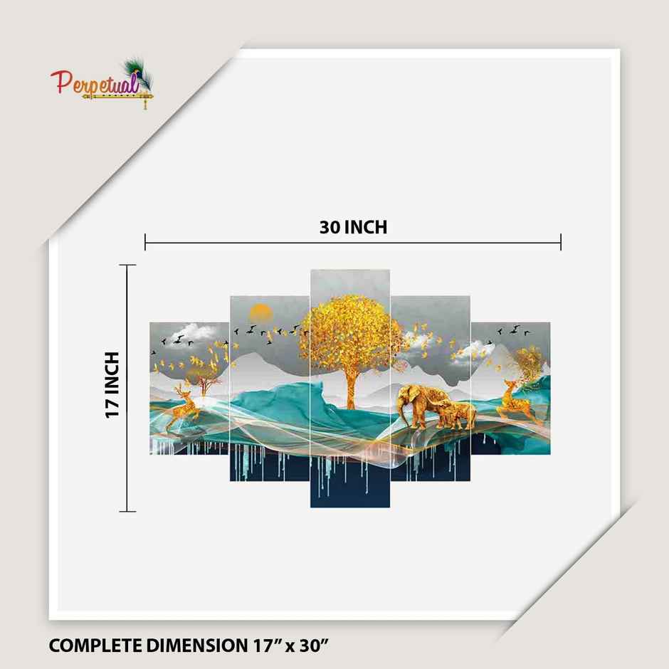 Perpetual Deer Paintings for Wall Decoration - Set of 5 | 3D Scenery | 75 x 43 cm