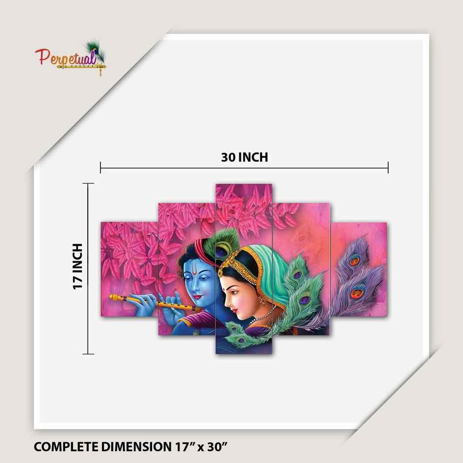 Perpetual Radha Krishna Wall Painting | Set of 5 - Wall Frames | 75 x 43 cm