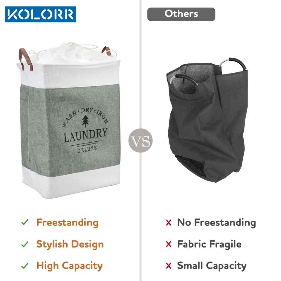 Kolorr 90L Laundry Bag For Clothes/Large Cloth Hamper Basket Foldable With Lid Fabric Cover Grey