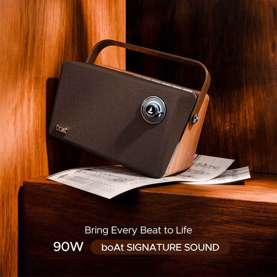boAt Stone Majestic Bluetooth Speaker w/ 90W Signature Sound, 6 Hours Playtime(Vintage Brown)