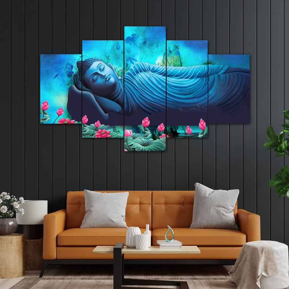 Perpetual Buddha Wall Painting for Living Room - Set of 5 | 3D Scenery | 75 x 43 cm | with Frames