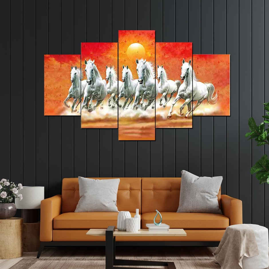 Perpetual Seven Horse Paintings for Wall Decoration | Set of 5 | 3D | 75 x 43 cm