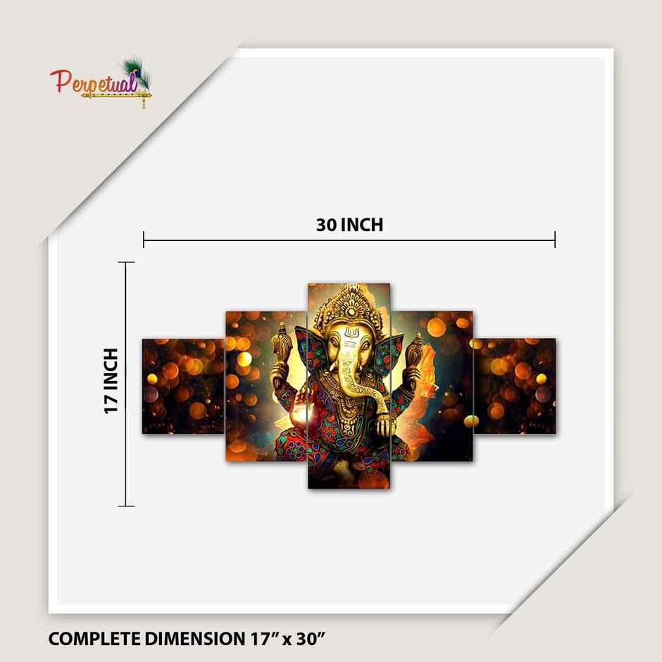 Perpetual Ganesh Wall Hanging | 3D Painting Set of 5 | Home Decor | 75x43 Cm