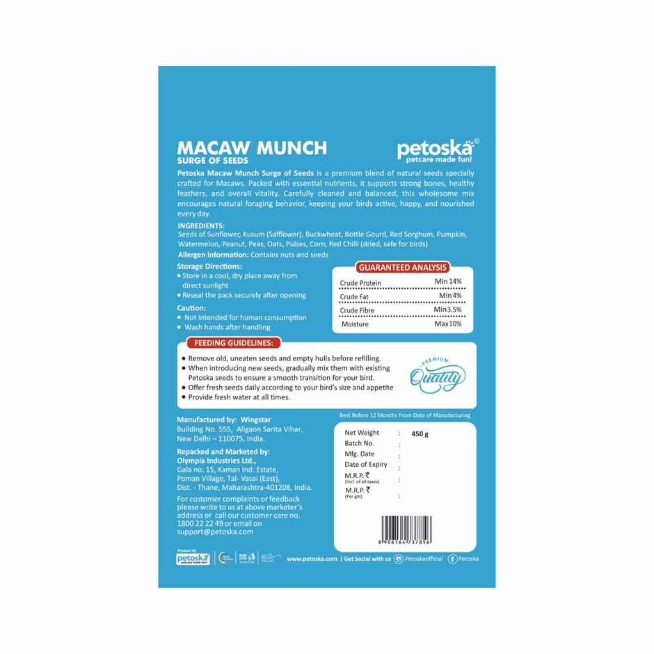 Petoska Bird Food Natural Seed Mix for Macaws