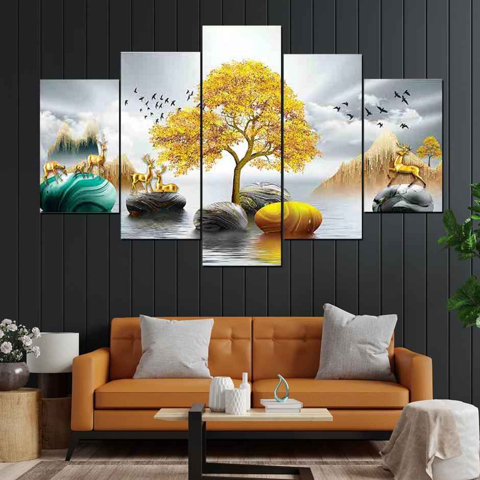 Perpetual Deer Paintings for Wall Decoration | Set of 5 | 3D Scenery - 75 x 43 cm