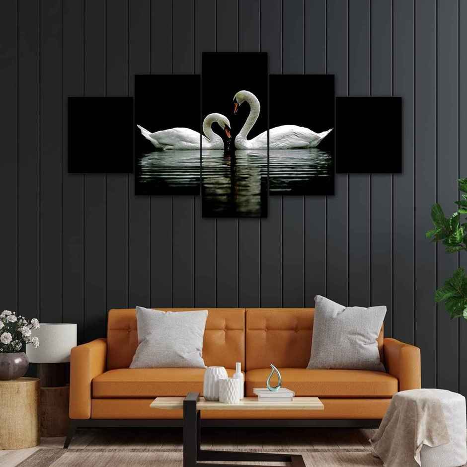 Perpetual Swan Pair Paintings for Wall Decoration | Set of 5 | 3D | 75 x 43 cm