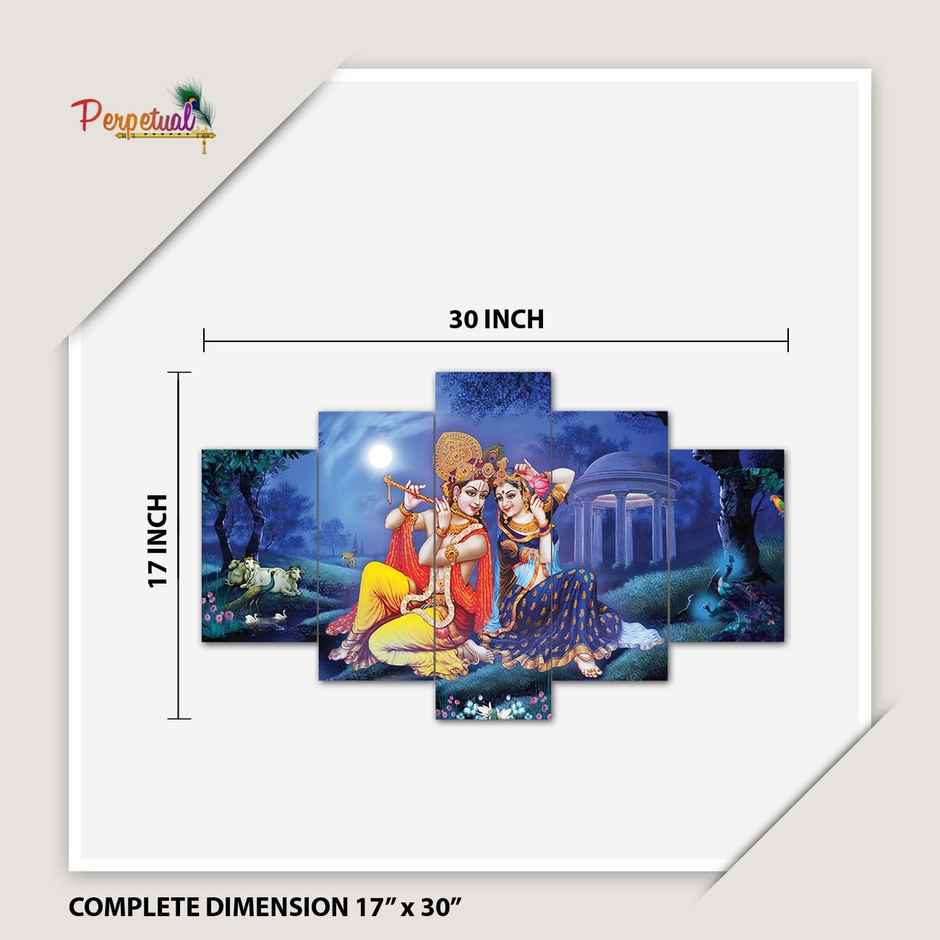 Perpetual Radha Krishna Wall Painting - Set of 5 | Wall Frames | 75 x 43 cm