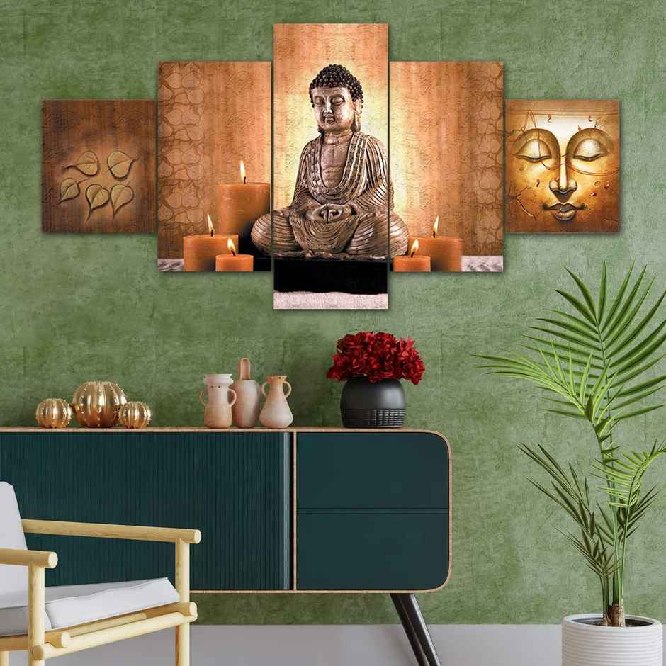 Perpetual Buddha Wall Painting for Living Room | Set of 5 | 3D Scenery | 75 x 43 cm - with Frames