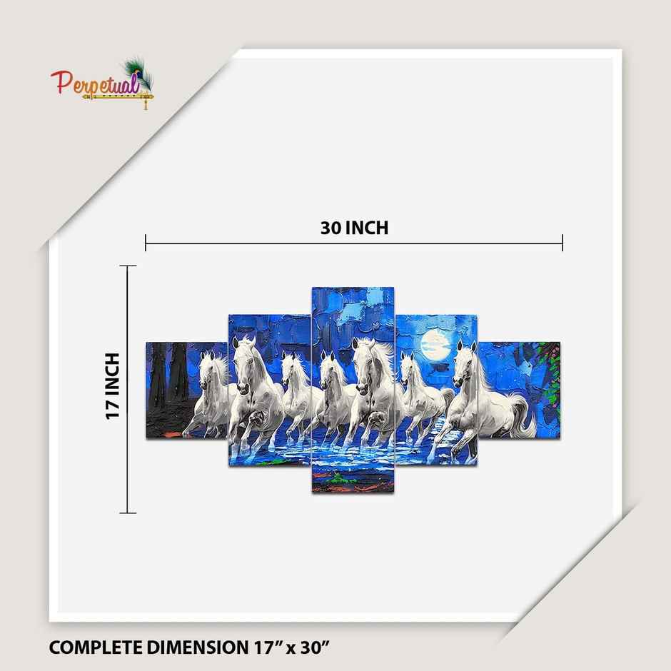 Perpetual Seven Horse Paintings for Wall Decoration - Set of 5 | 3D | 75 x 43 cm