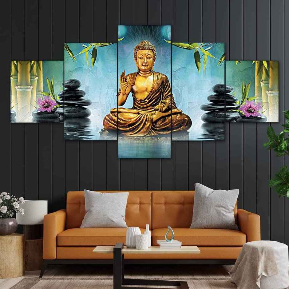 Perpetual Buddha Wall Painting for Living Room | 3D Scenery | 75 x 43 cm | with Frames