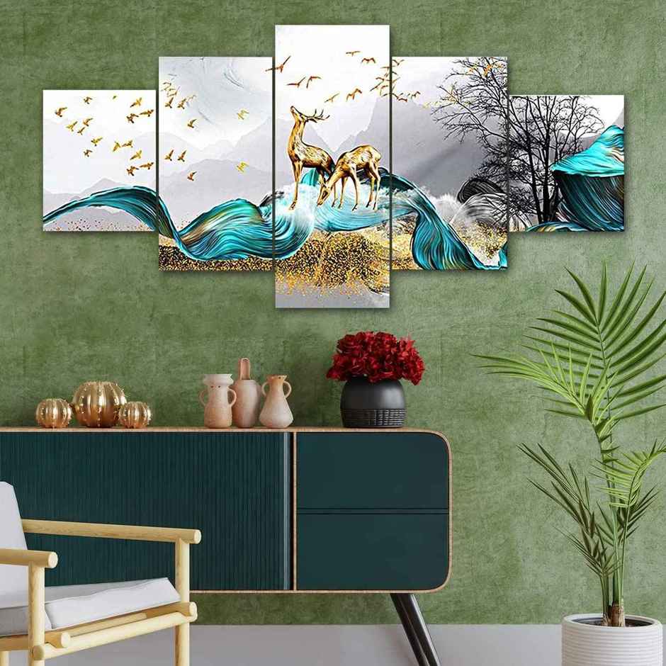 Perpetual Deer Paintings for Wall Decoration | Set of 5 | 3D Scenery | 75 x 43 cm