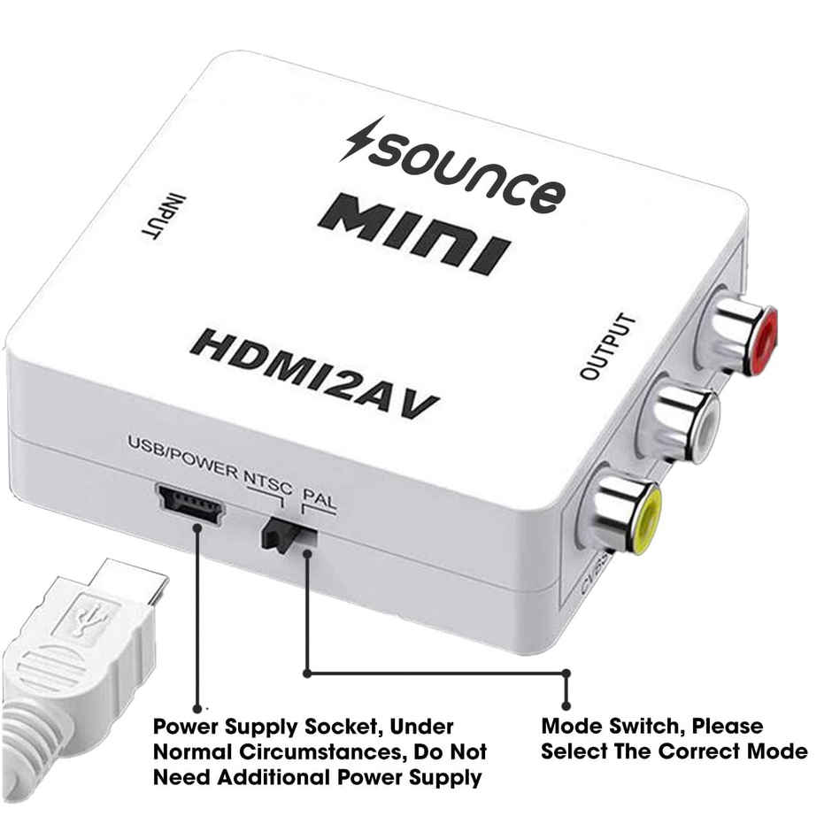 Sounce Mini HDMI2AV Up Scaler 1080p | HDMI To RCA | HDMI To AV | 1080p HDMI To 3RCA