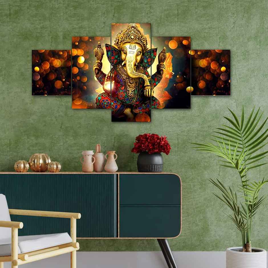Perpetual Ganesh Wall Hanging | 3D Painting Set of 5 | Home Decor | 75x43 Cm