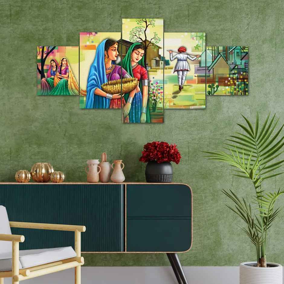 Perpetual Rajasthani Paintings for Living Room | Set of 5 | 3D | 75 x 43 cm
