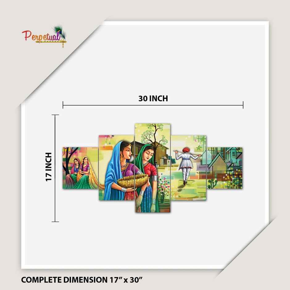 Perpetual Rajasthani Paintings for Living Room | Set of 5 | 3D | 75 x 43 cm