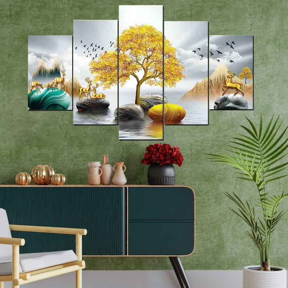 Perpetual Deer Paintings for Wall Decoration | Set of 5 | 3D Scenery - 75 x 43 cm