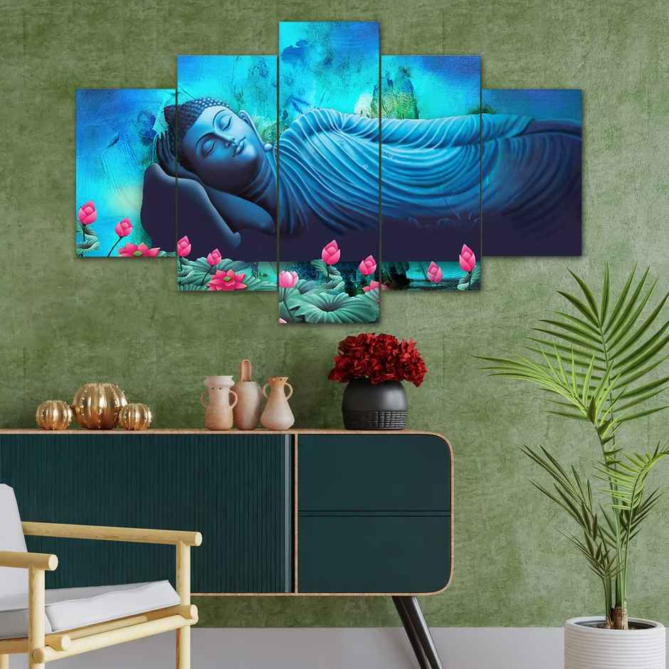 Perpetual Buddha Wall Painting for Living Room - Set of 5 | 3D Scenery | 75 x 43 cm | with Frames