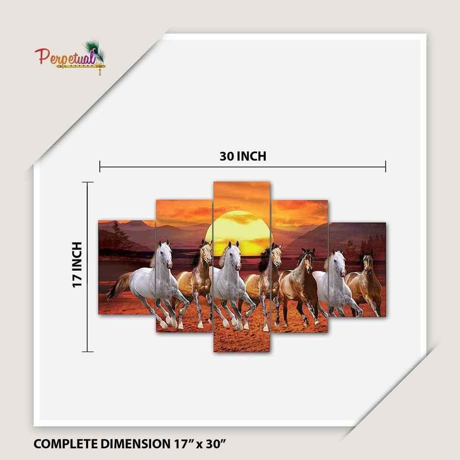 Perpetual Seven Running Horses Painting for Wall Decoration | Set of 5 | 75 cm x 43 cm