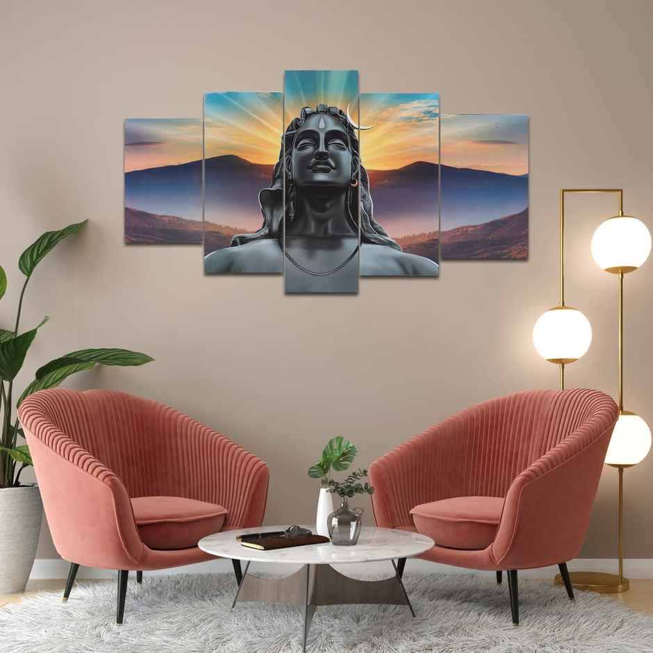 Perpetual Adiyogi Shiva Paintings for Wall Decoration | Set of 5 | 3D | 75 x 43 cm