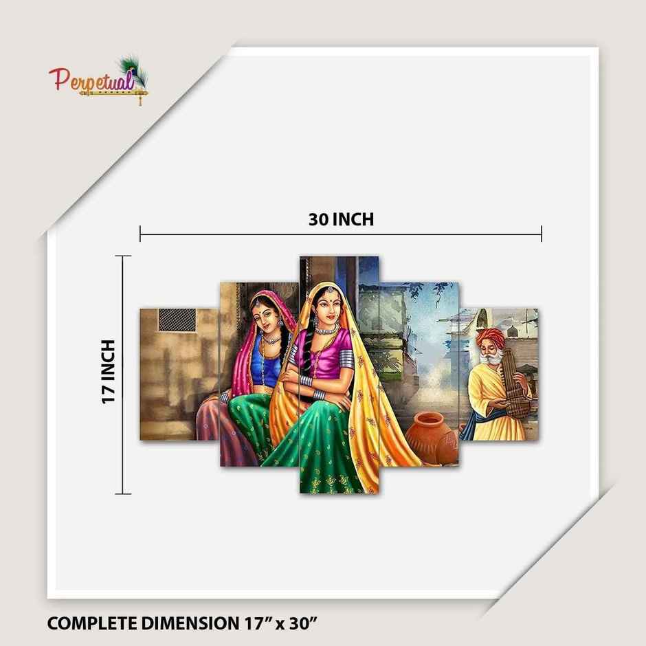 Perpetual Rajasthani Lady Painting for Wall Decoration - Set of 5 |75 cm x 43 cm