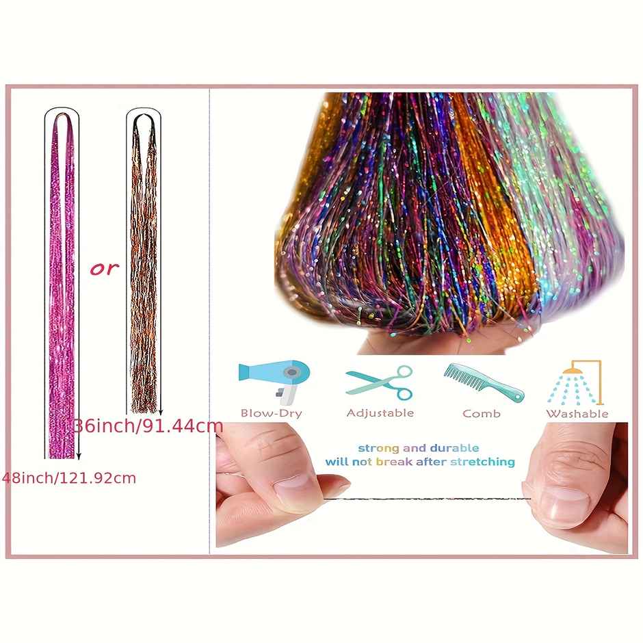 CHRONEX 24 Inch Holographic Hair Tinsel Kit Heat Resistant Multicolor Assorted