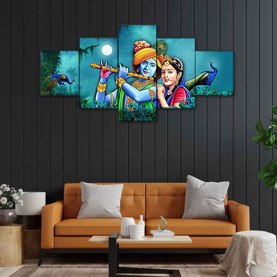 Perpetual Radha Krishna Wall Painting | Set of 5 | Wall Frames | 75 x 43 cm