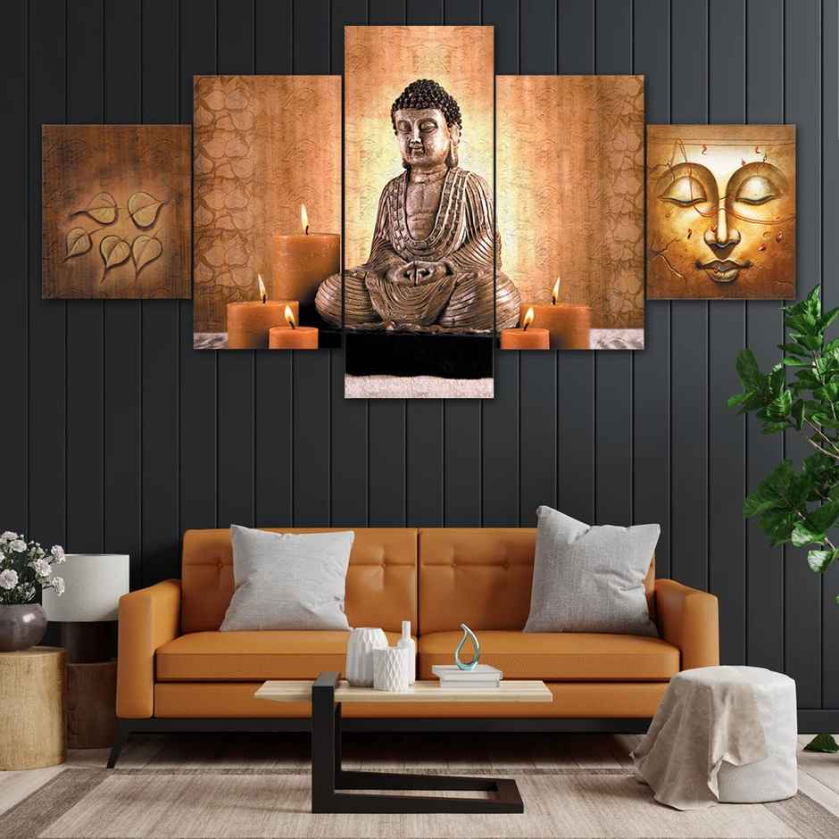 Perpetual Buddha Wall Painting for Living Room | Set of 5 | 3D Scenery | 75 x 43 cm - with Frames
