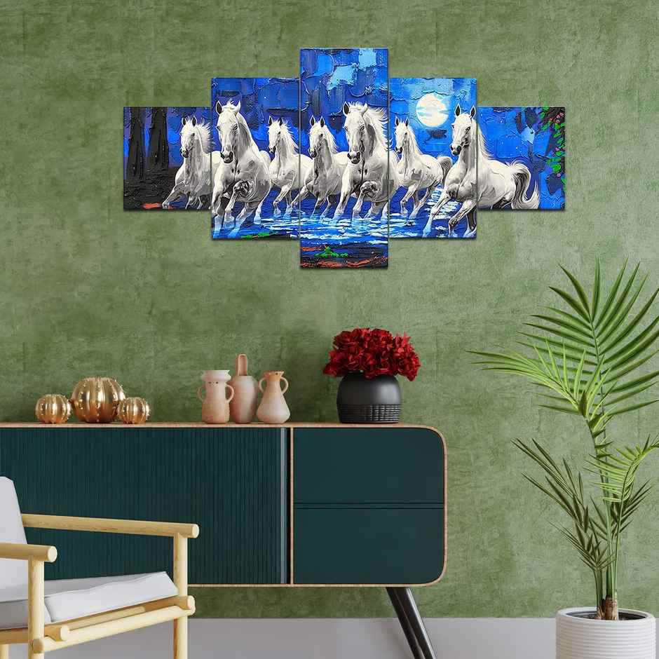 Perpetual Seven Horse Paintings for Wall Decoration - Set of 5 | 3D | 75 x 43 cm