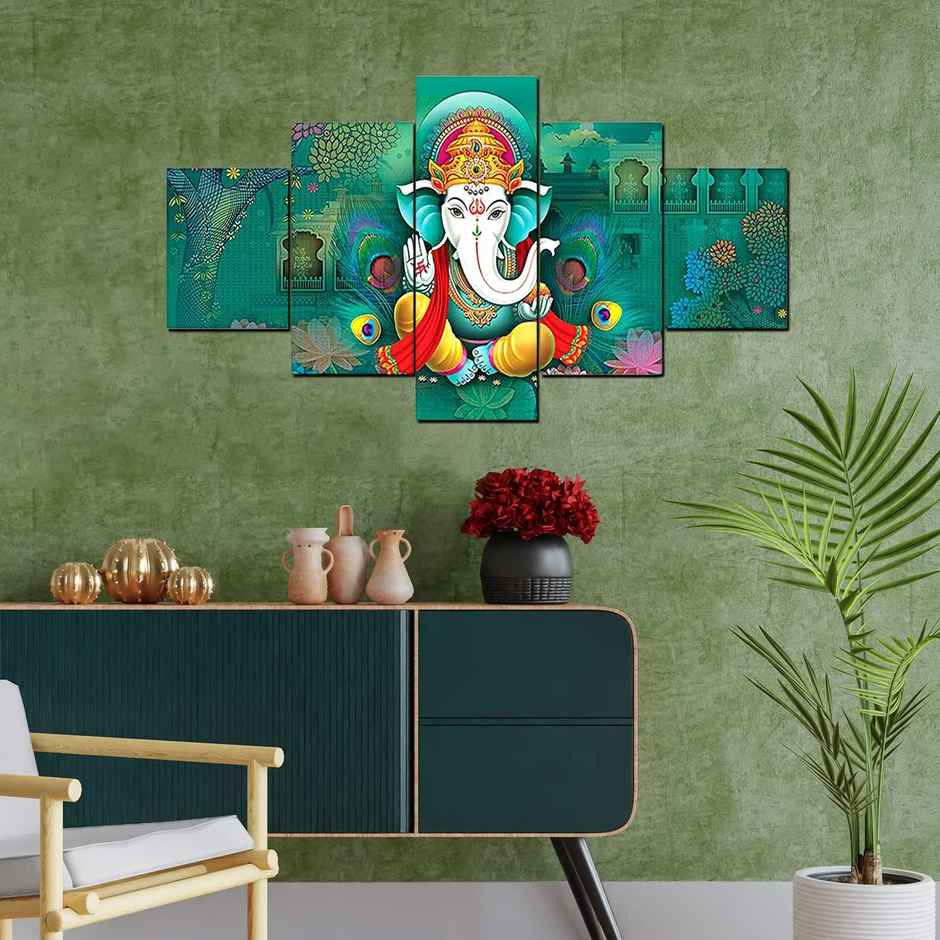 Perpetual Ganesha Paintings for Wall Decoration - Set of 5 | 3D | 75 x 43 cm