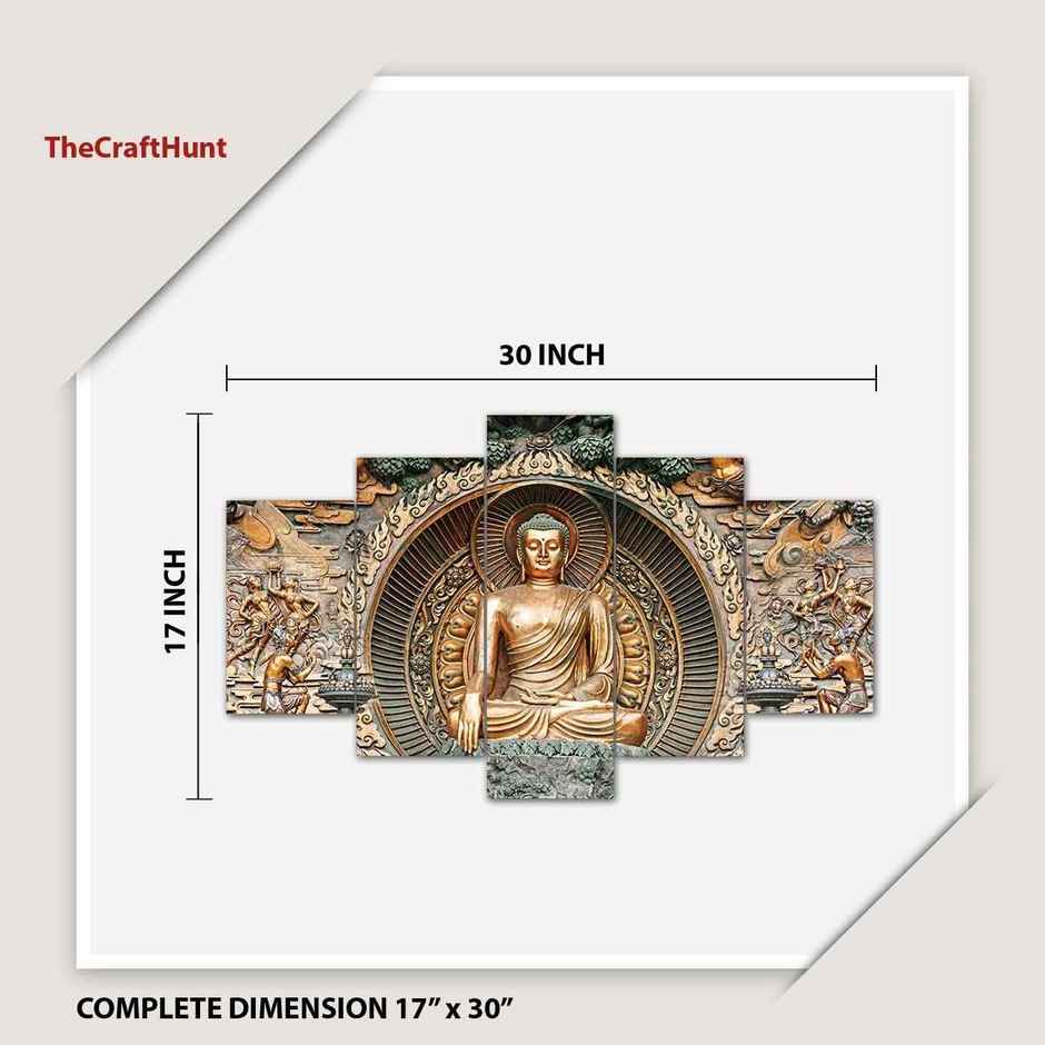 Perpetual Buddha Wall Painting for Living Room | Set of 5 - 3D Scenery | 75 x 43 cm | with Frames
