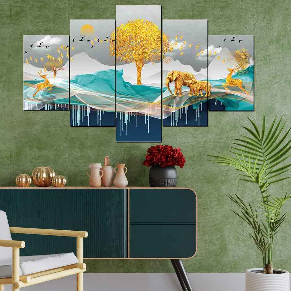 Perpetual Deer Paintings for Wall Decoration - Set of 5 | 3D Scenery | 75 x 43 cm