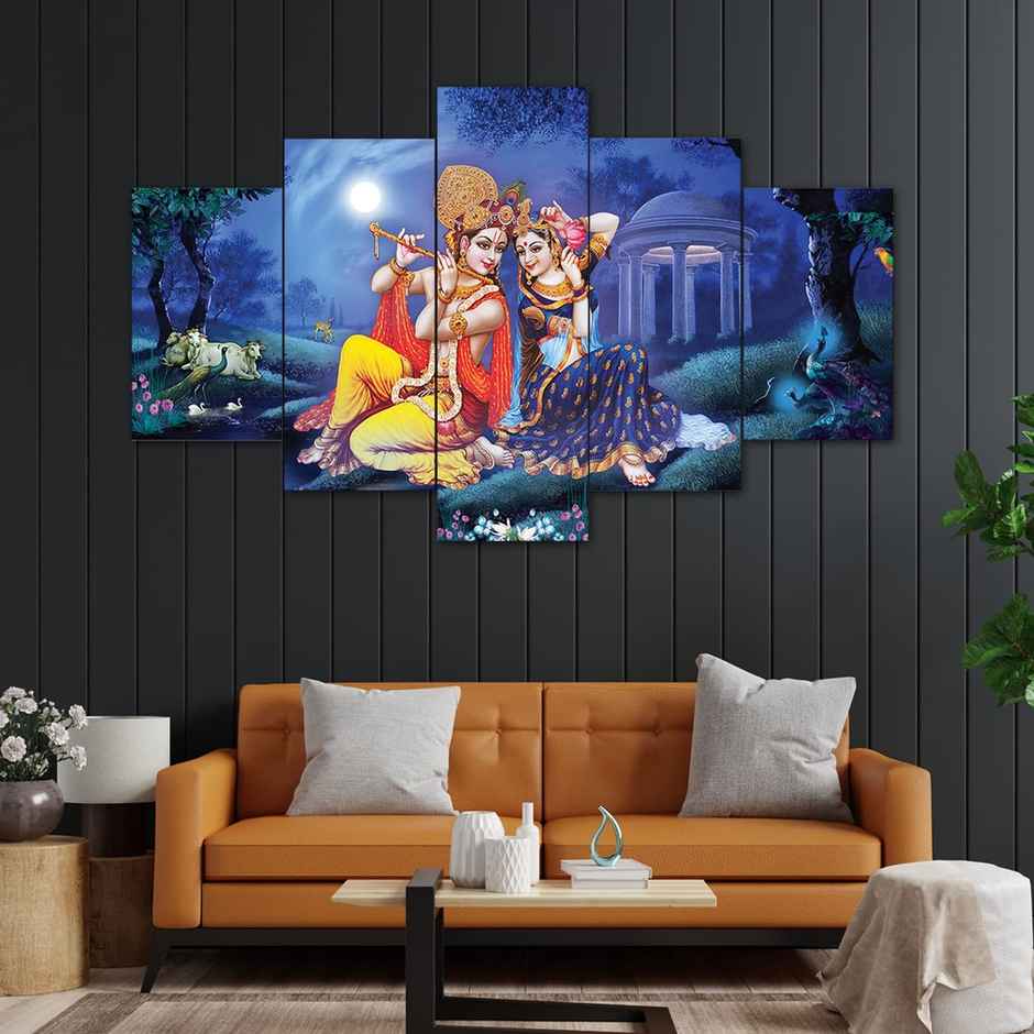 Perpetual Radha Krishna Wall Painting - Set of 5 | Wall Frames | 75 x 43 cm