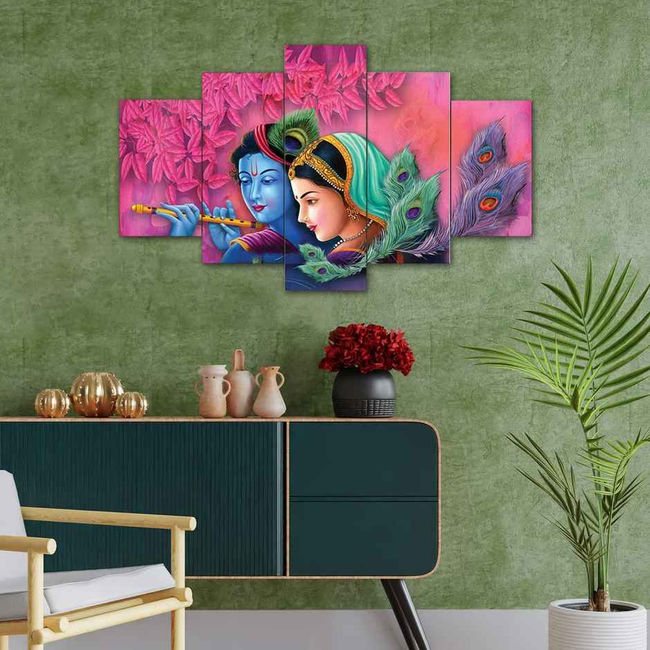 Perpetual Radha Krishna Wall Painting | Set of 5 - Wall Frames | 75 x 43 cm
