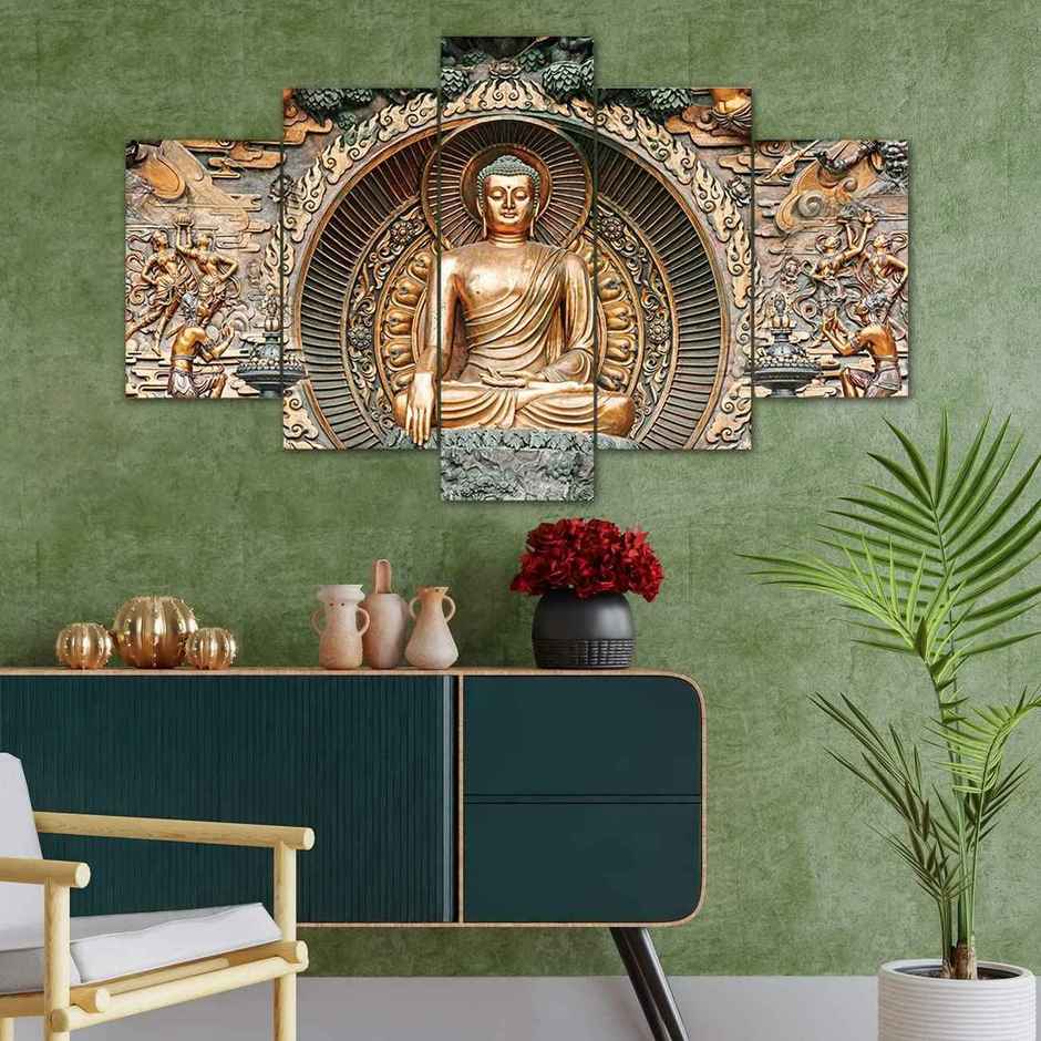 Perpetual Buddha Wall Painting for Living Room | Set of 5 - 3D Scenery | 75 x 43 cm | with Frames