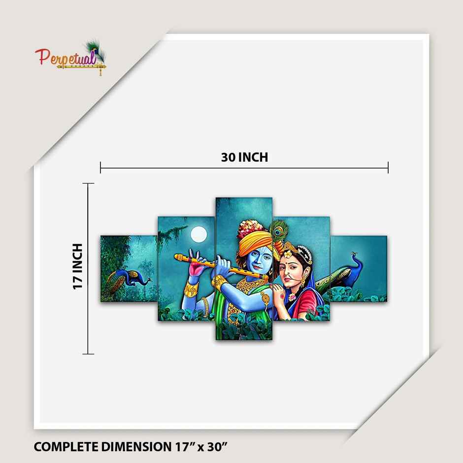 Perpetual Radha Krishna Wall Painting | Set of 5 | Wall Frames | 75 x 43 cm