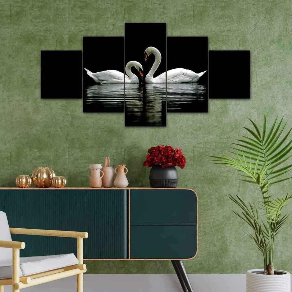 Perpetual Swan Pair Paintings for Wall Decoration | Set of 5 | 3D | 75 x 43 cm