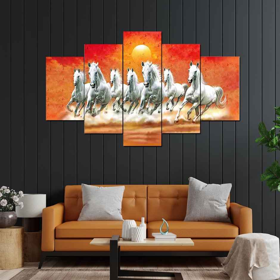Perpetual Seven Horse Paintings for Wall Decoration | Set of 5 | 3D | 75 x 43 cm