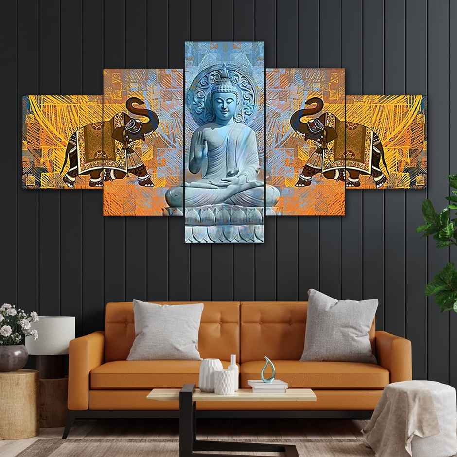 Perpetual Buddha Wall Painting for Living Room - Set of 5 - 3D Scenery - 75 x 43 cm - with Frames