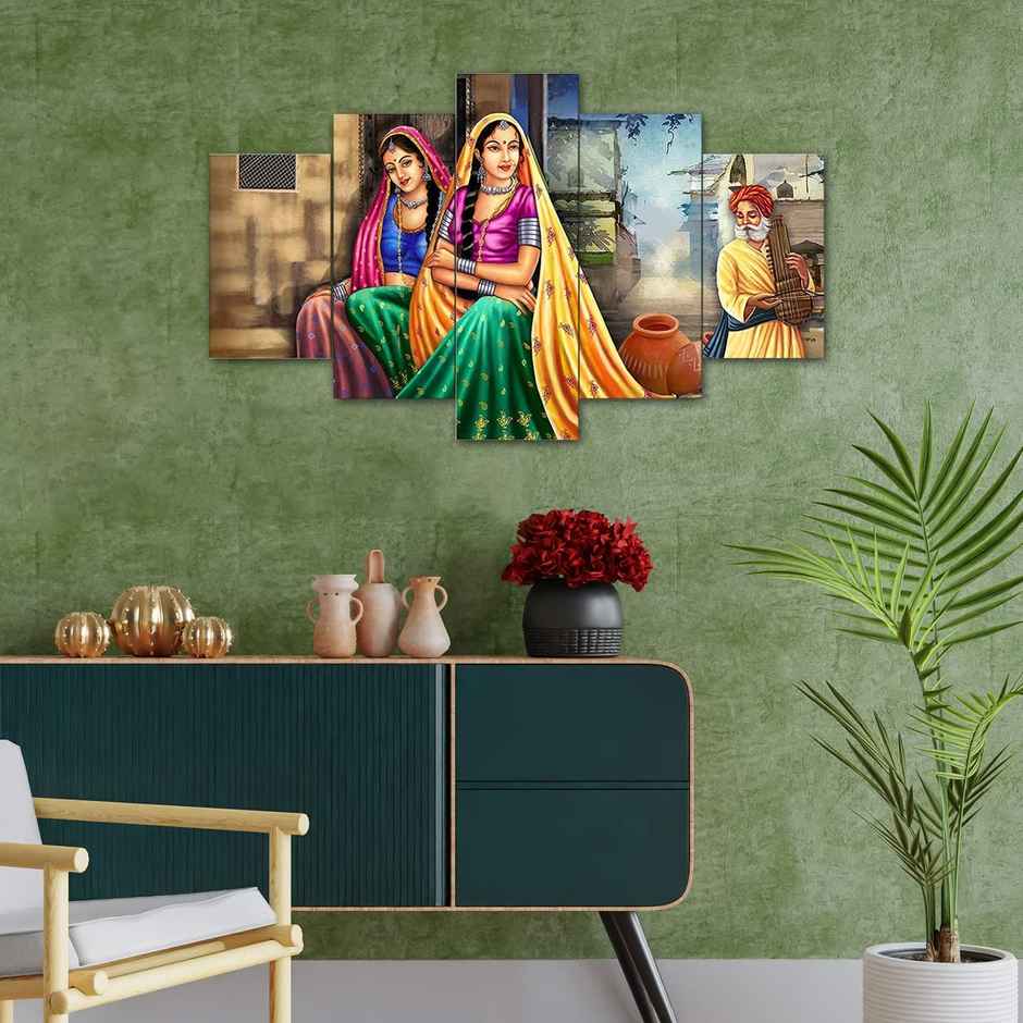 Perpetual Rajasthani Lady Painting for Wall Decoration - Set of 5 |75 cm x 43 cm