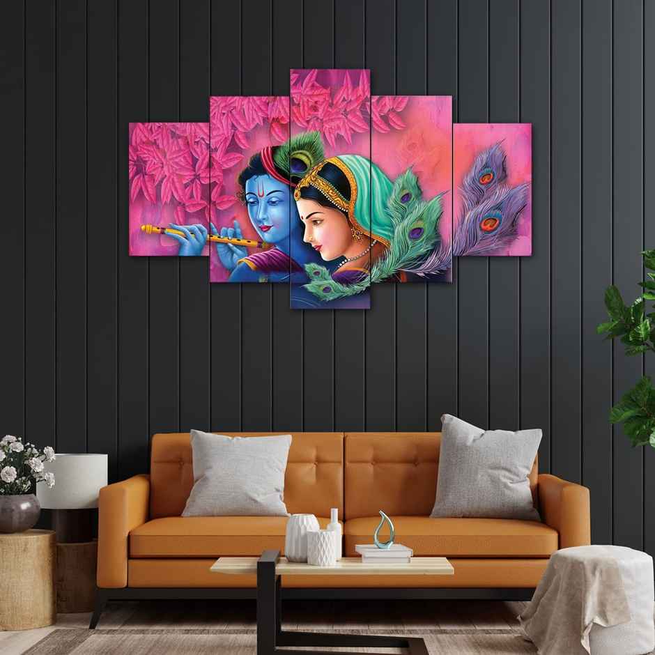 Perpetual Radha Krishna Wall Painting | Set of 5 - Wall Frames | 75 x 43 cm