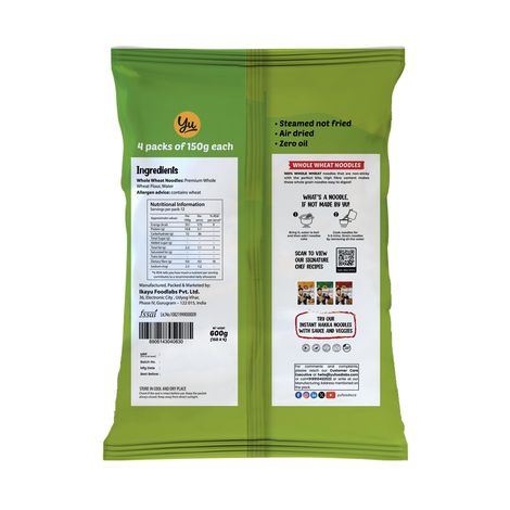Yu 100% Whole Wheat Hakka Noodles - Family Pack