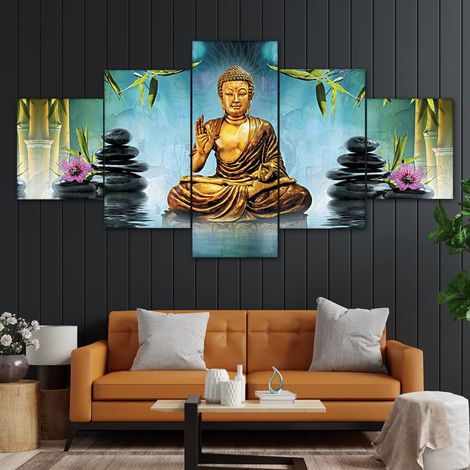 Perpetual Buddha Wall Painting for Living Room - Set of 5 - 3D Scenery | 75 x 43 cm | with Frames
