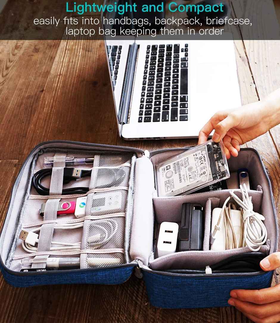 Lazer Polyester Electronics Accessories Organizer Travel Bag Blue
