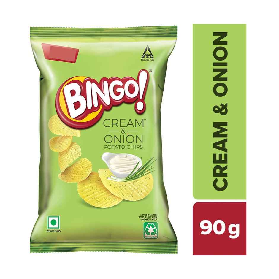 Bingo! Potato Chips | Cream & Onion Chips | Crispy & Crunchy Chips Pack for Snacks