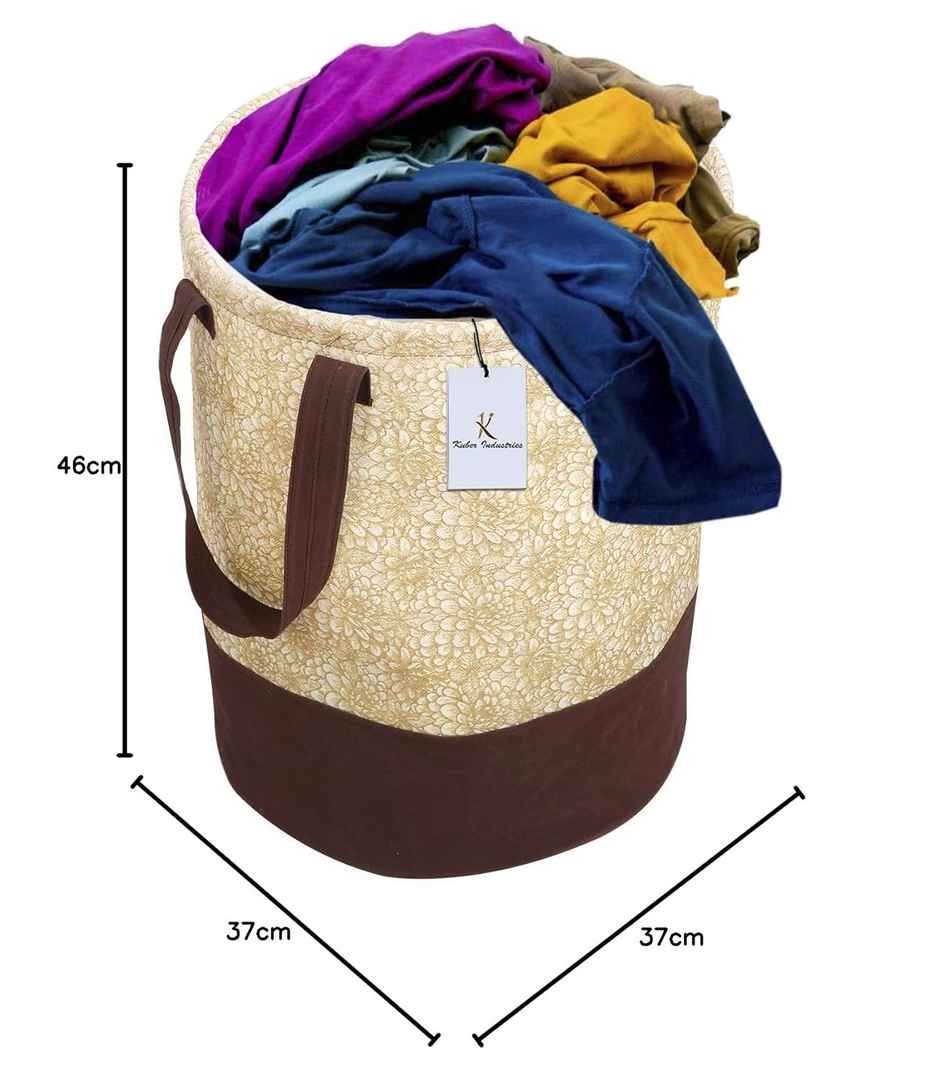 Kuber Industries Canvas 45 Liter Metalic Printed Waterproof Laundry Bag/Hamper With Handles|Brown